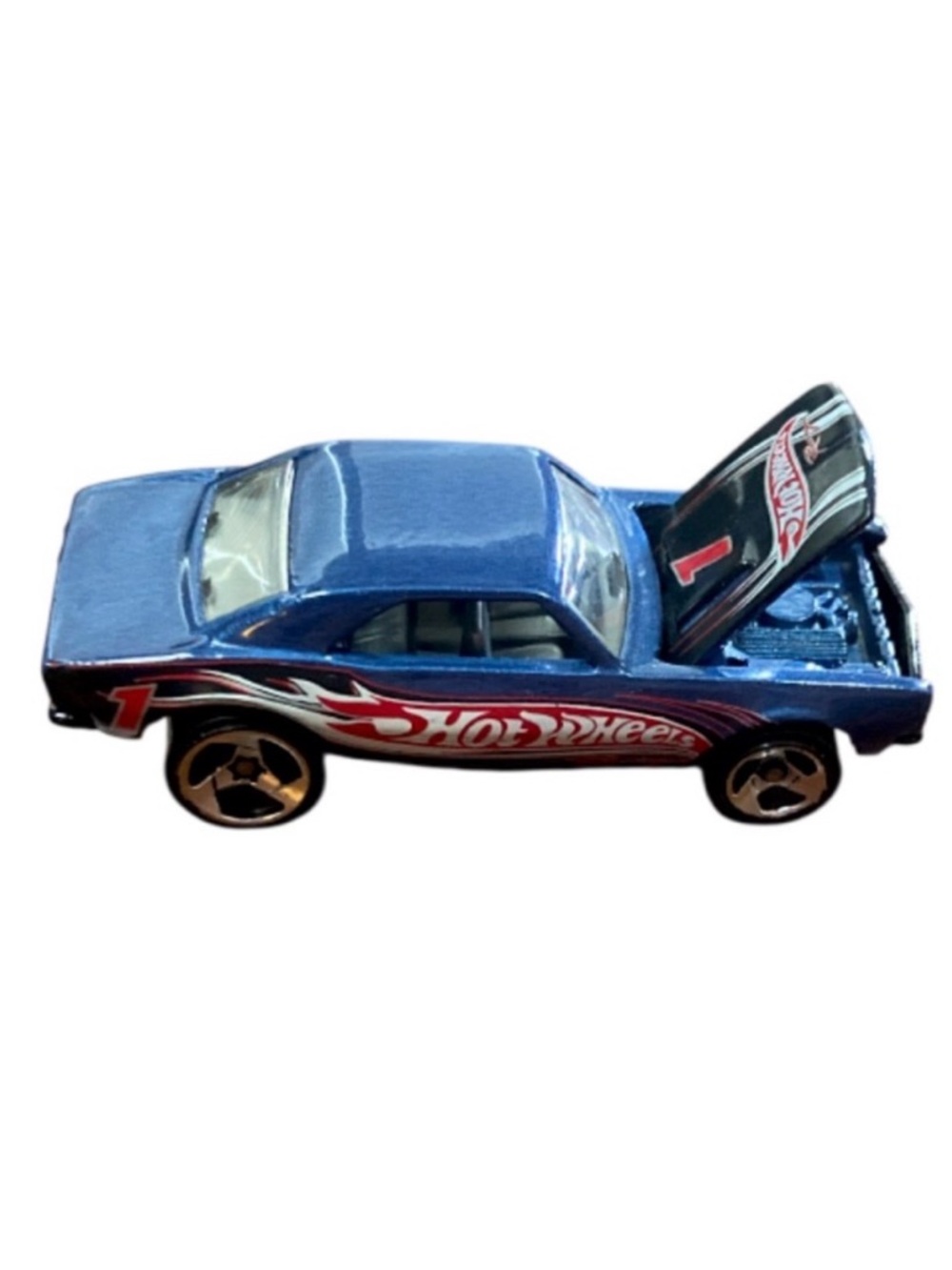 Vintage 1982 Hot Wheels 1967 Camaro Blue & Silver Diecast Car w/ Lift-Up Hood